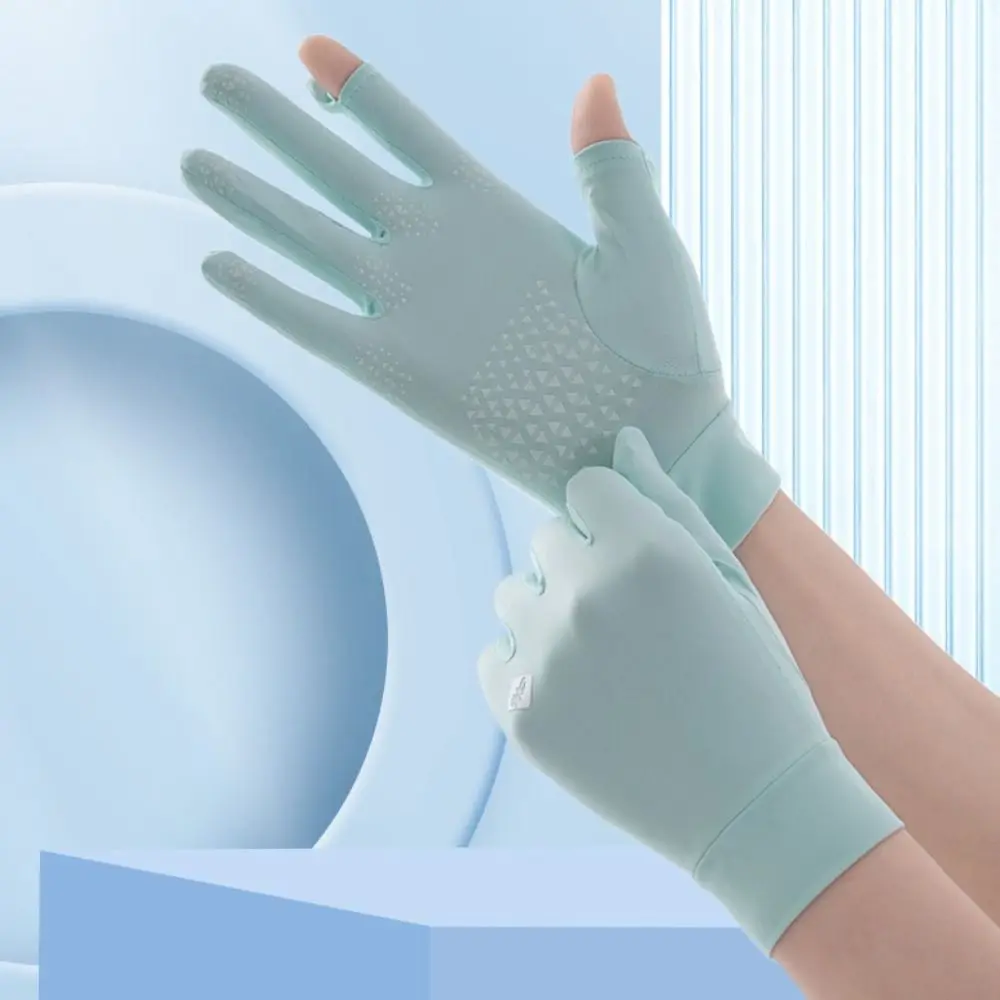 

Breathable Women Sunscreen Gloves Silicone Anti Slip Quick Dry Ice Silk Riding Gloves Touch Screen Sun Protection