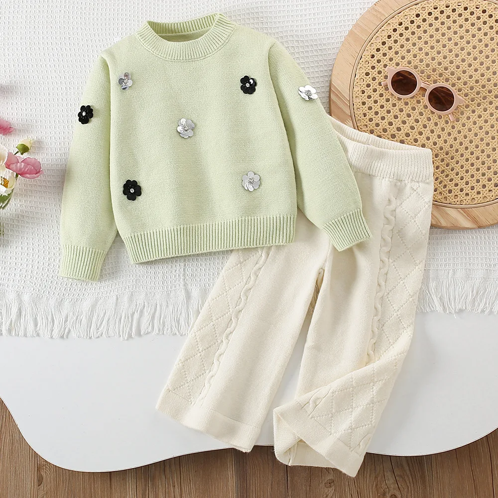 

Girls Knitted Clothes Sets Autumn Winter Children Woolen Jersey Sweaters Tops Pants 2pcs Fashion Suit For Baby Outfits Kids 5 6Y