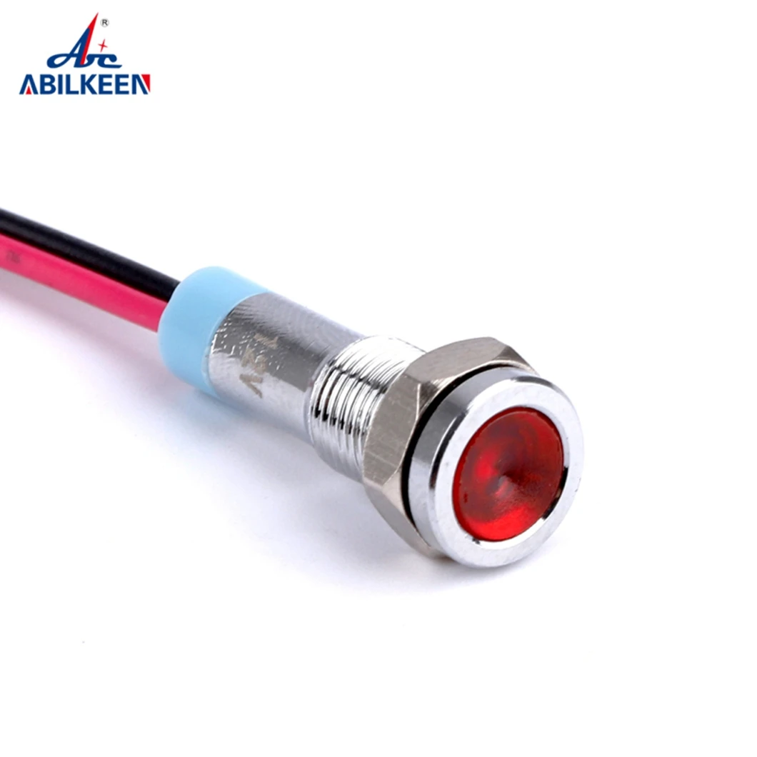 20PCS/LOT ABILKEEN 6MM Mini LED Indicator Light AC/DC 3/6/12/24/110/220V Wire-Pre Industrial Metal Pilot Lamp with 150MM Cable