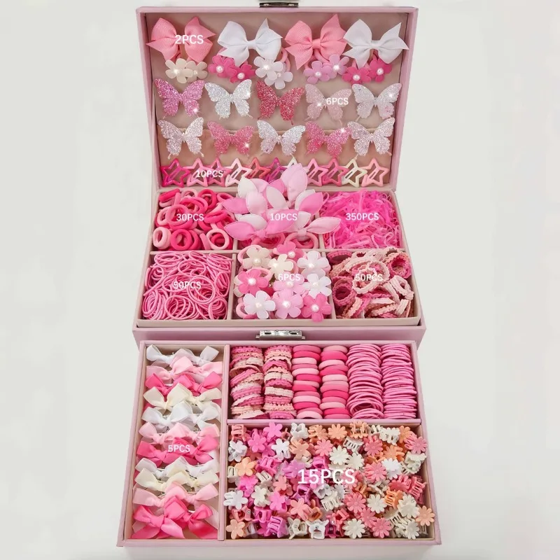 534-teiliges Set aus rosa Haarspangen, Haargummis und Haaraccessoires | Perfekt für Valentinstags- und Weihnachtsdekorationen. – Detail 2
