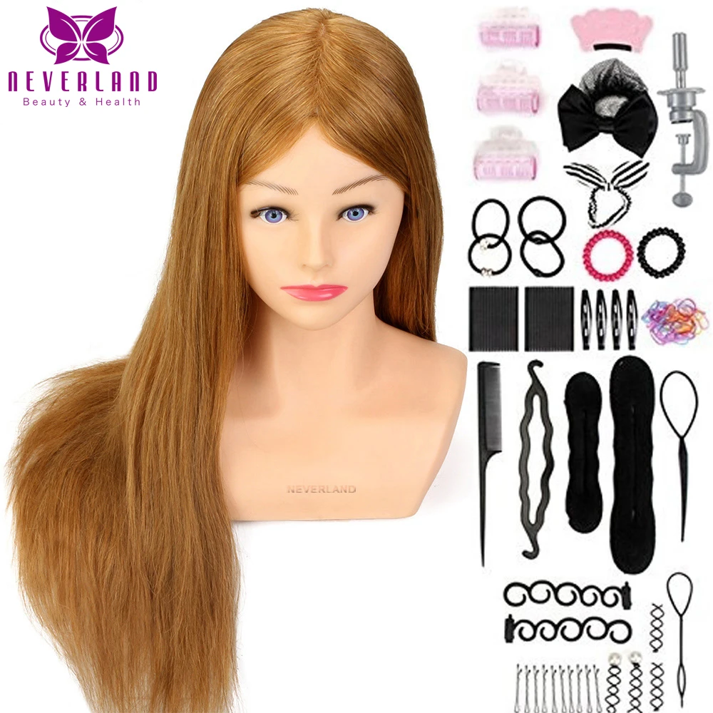 Mannequin Head 24'' 80% Real Hair with Shoulder Hairdressing Head Hairstyles Dummy Doll Braiding Practice Training Head Kit