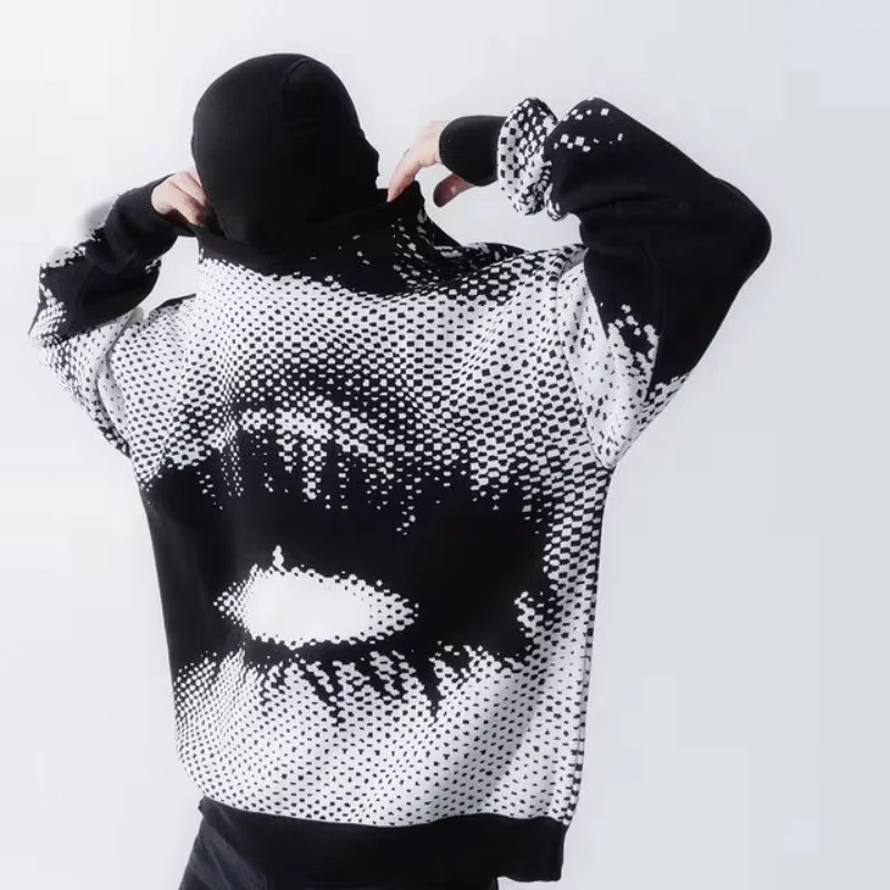 Hip Hop Streetwear Knitted Sweater Men Gothic Pullover Winter Harajuku women Oversized Sweaters Unisex Aesthetic Clothes Kpop