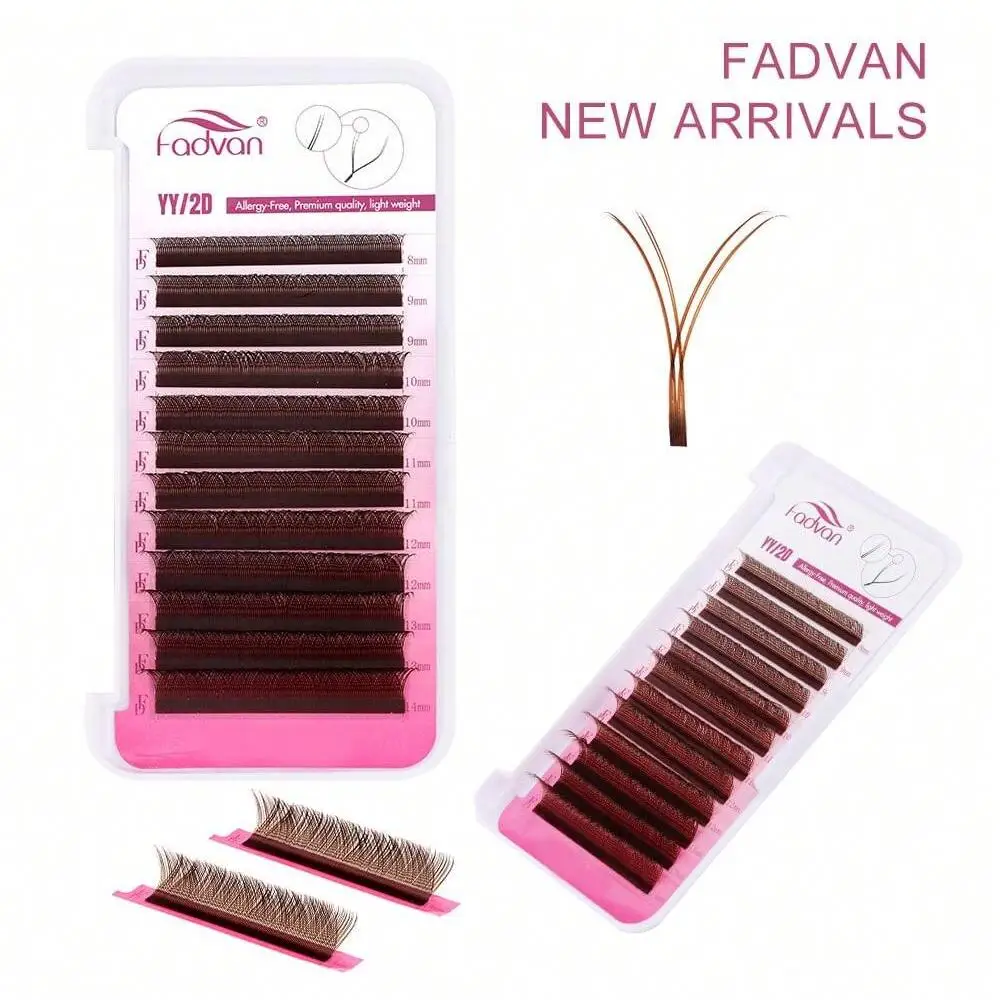 FADVAN Brown YY D/M(LU)/L Curl Eyelash Extension 0.07mm Natural Premade Lash 2D W Shape Style Soft Faux Mink Light False Lashes