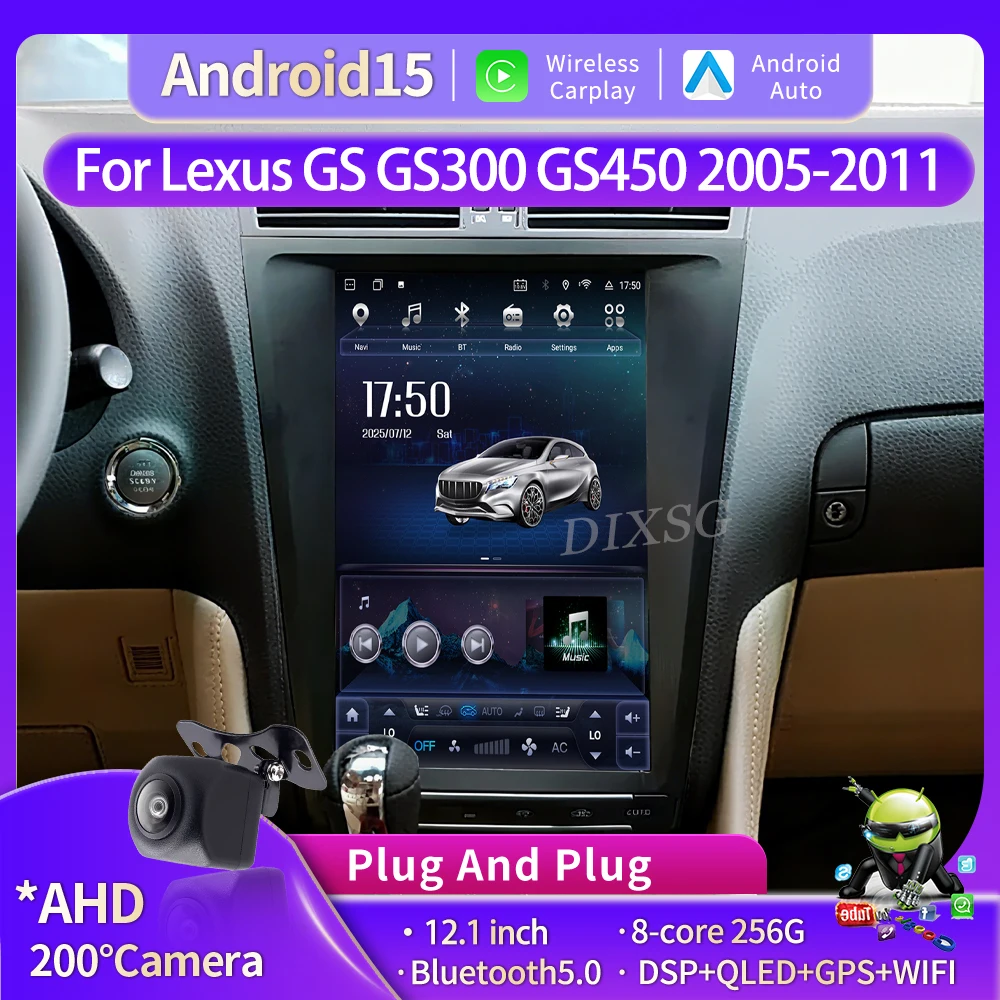 

12,1 "Android15 для Lexus GS GS300 GS450 2005-2011 автомобильный радиоприемник автомобильный мультимедийный экран Tesla Carplay DSP 4G BT GPS-навигация