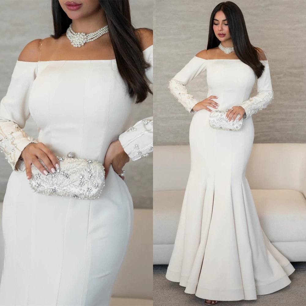 Robe de soirée personnalisée à col bateau et maillot de tempérament, robes d'occasion spéciale et robe de bal délicate à manches longues