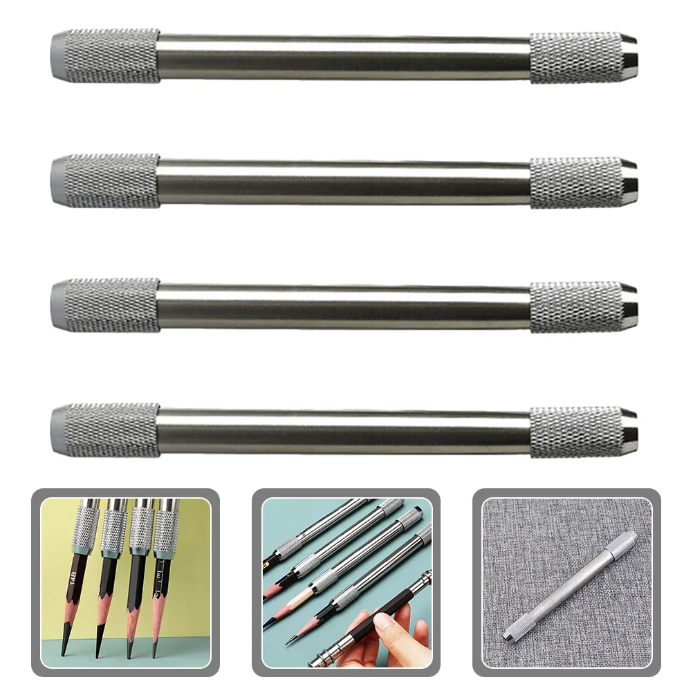 

4 Pcs Sketch Pencil Extender Color Pencils Artist Holder Accessories Silver Metal Lengthen Tool Student Lead