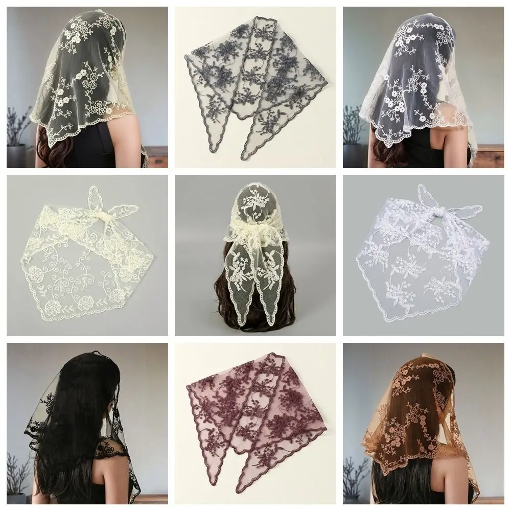

New Hollow Out Lace Scarf Solid Color Thin Foulard Bandana Vintage Embroidery Triangular Scarf Women