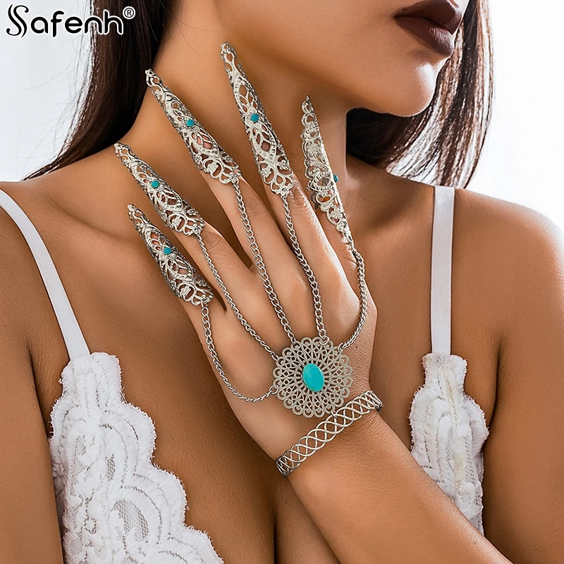 Nail Bracelet Punk Goth Dubai Indian Hollow Finger Wrist Chain Bracelet Wed Bridal Punk Nail Rings Bracelet Cosplay Hand Jewelry