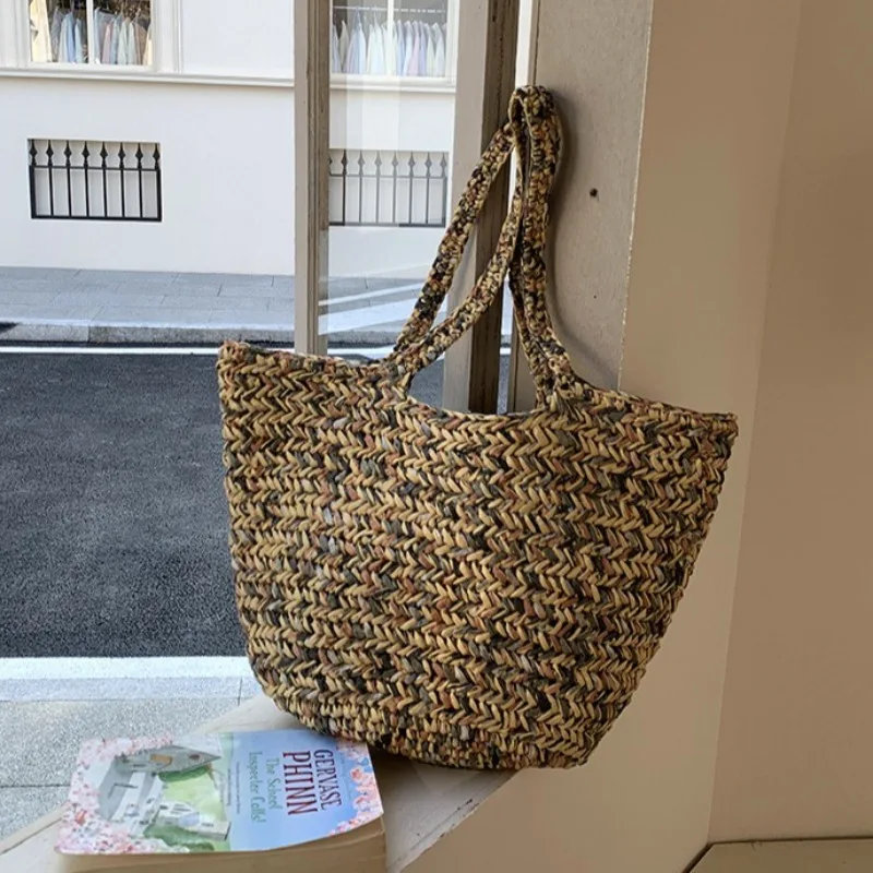 Fashion Handwoven Holiday Beach Bag  Large Capacity Bohemian Casual Travel Tote Bag Summer New Handmade PP Grass Wove image 2