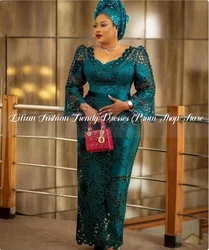 Green Fashion Bride Mother Dress 2025 Elegant Lace Half Sleeve Embroidery Tight A-Line Long African Custom Banquet Dresses