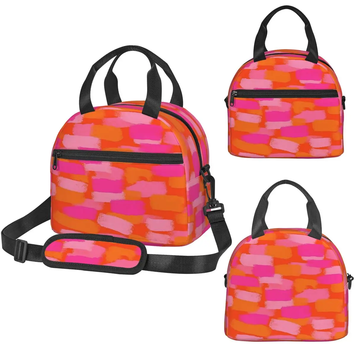 Abstract, Pink And Orange, Paint Brush Effect Insulated Lunch Bag for Women Office Cooler Thermal Box Tote Portable Lunch Boxes