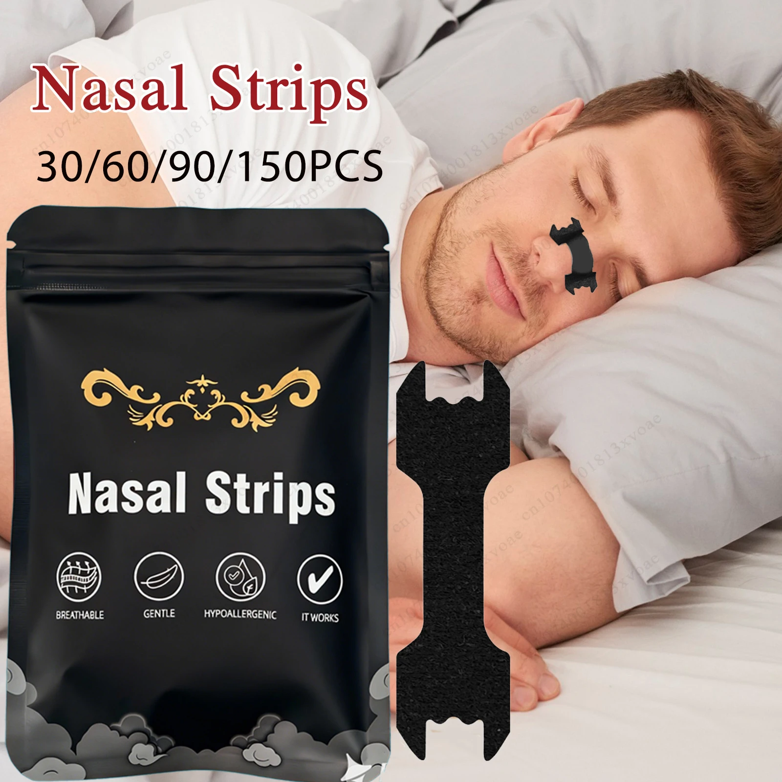 30/60/90/150PCS Black Nose Strips Extra Strength Nasal Strips Better Sleeping Non-Invasive Anti Snoring Strips for Adult