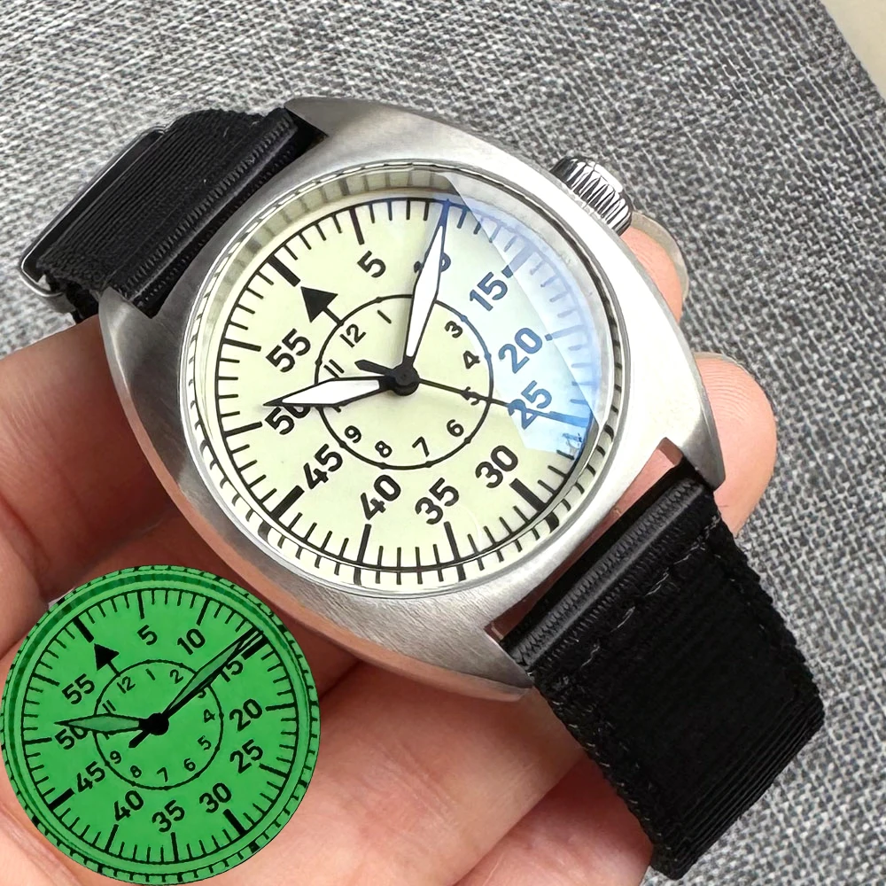 

36mm Retro Style Tandorio Silver Watch For Men NH35A Automatic Full Green Lumminous Pilot 200M Dive Watch Mechanical