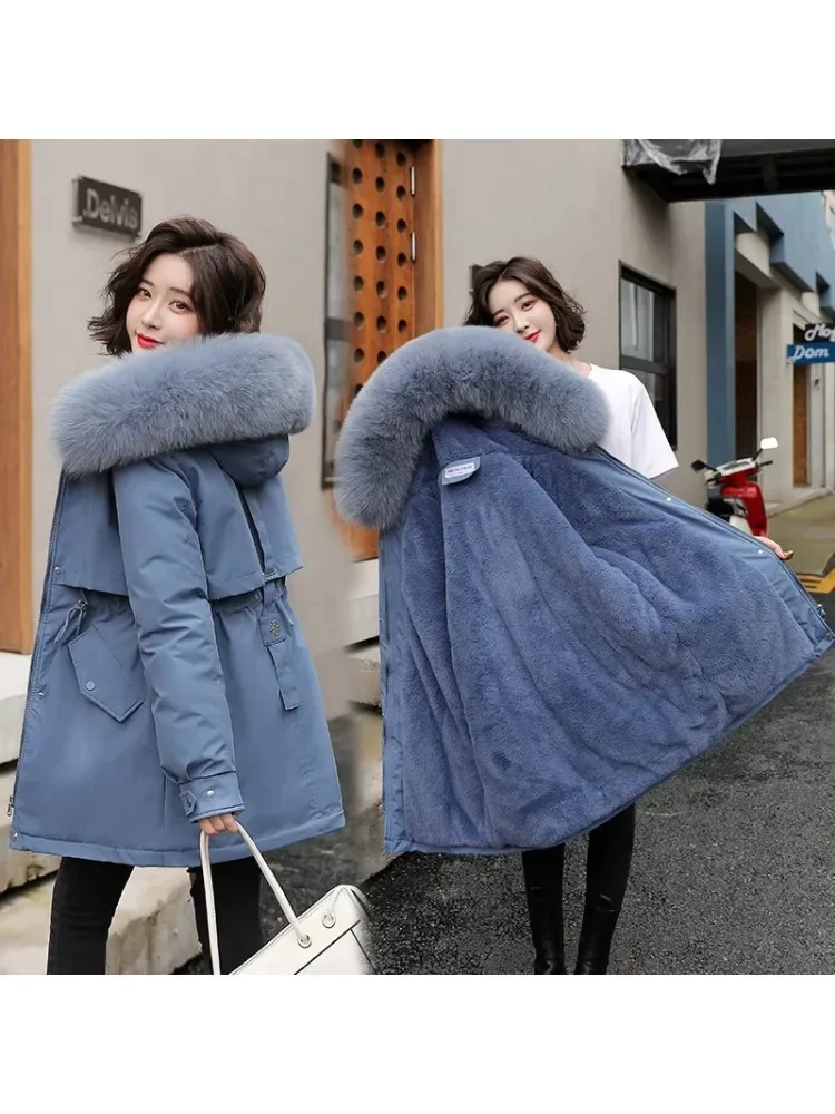 M-3XL Winter Jacket Women Parka Fashion Long Coat Wool Liner Hooded Parkas Slim With Fur Collar Warm Snow Wear Padded Clothes