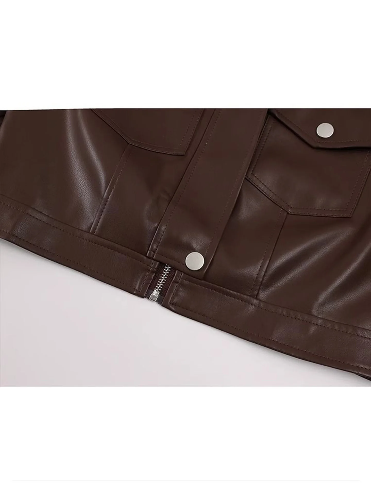 Jaet de cuero marrón para mujer ort Sle Faion primavera otoño 2025 recién llegado Commute Sle Slim Fit largo botón Sve Clo...