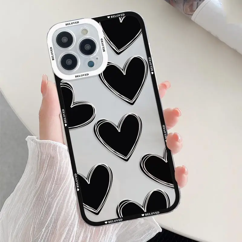 Black White Love Heat Plaid Case For Xiaomi Poco X3 X3GT M3 M4 Pro X5 X4NFC Mi 11T Lite 5G cover Transparent Silicone Funda