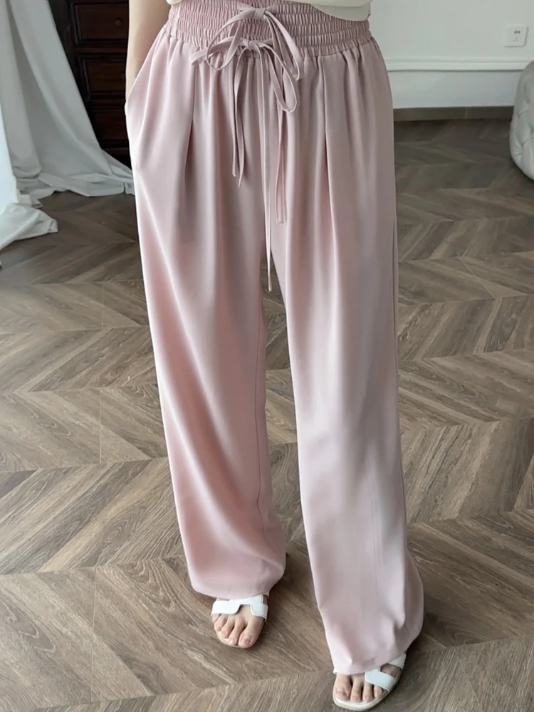 Zhang ei Pantaloni a gamba larga a vita alta di nuovo arrivo estivo Pantaloni a taglio dritto in poliestere resistente da donna