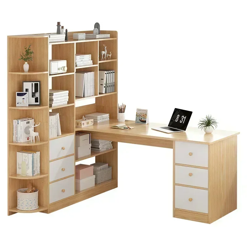 Large Modern Computer Desk Bookshelf Integrated Shelves Drawers Laptop Home Bedroom Student Study Writing Desk Office Table