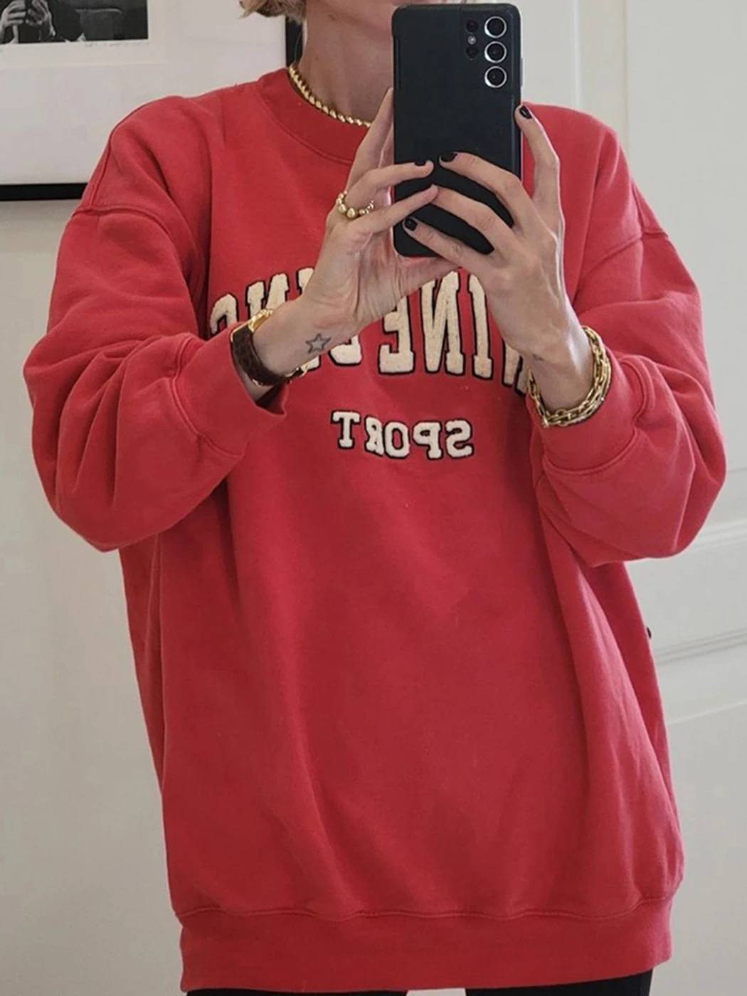 

Velvet Letter Embroidery Sweatshirt Women 2023 Autumn Winter Clothing Pullover Tops Fashion Sweatshirts Hoodies Female Oversized