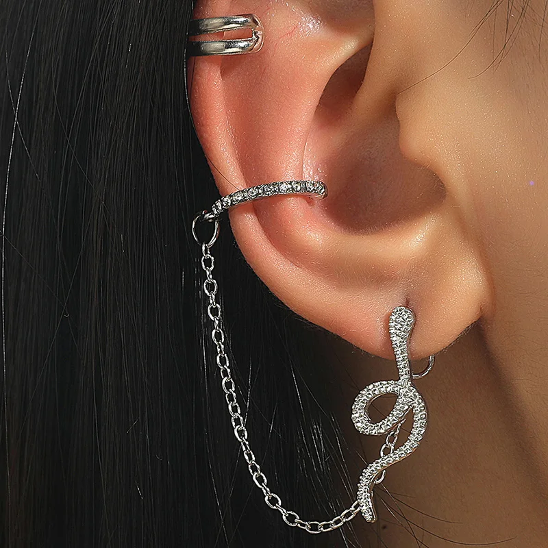 New Snake ear Clip Piercing Chain Tassel Earrings for Women Punk Metal Zircon EAR Cuff Vintage Clips Earring Set Female Jewelry