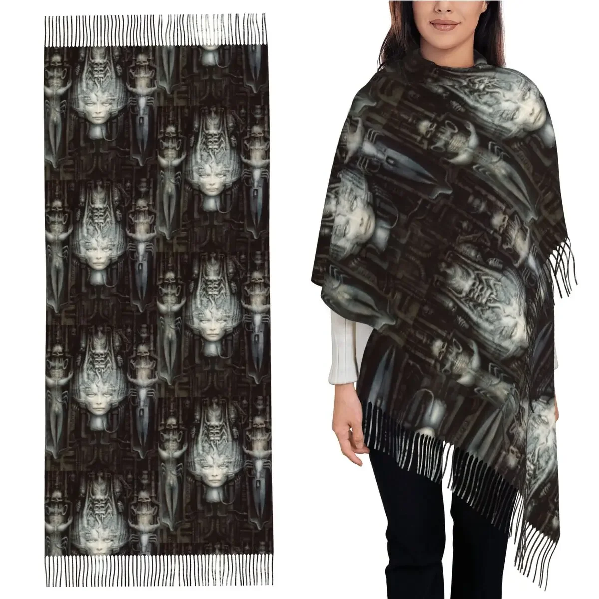 Hr Giger - Li - Painting Scarf Tassel Scarves Women Soft Warm Shawls and Wraps Large Fall Winter Shawl Wrap