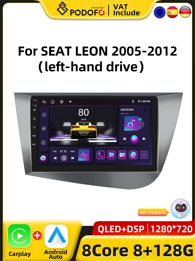Podofo 4G CarPlay Android Radio Per Seat Leon 2005-2012 Auto Sistema Intelligente 2din GPS Stereo Unità di Testa RDS Lettore Multimediale