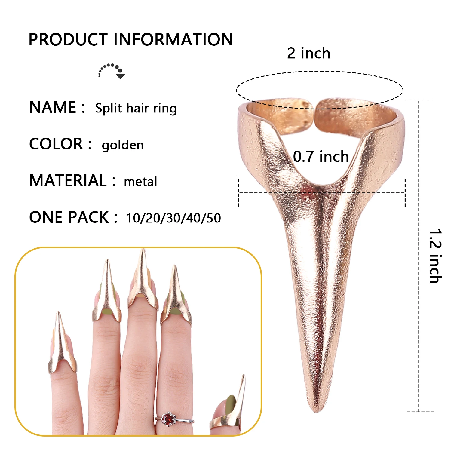 10/20Pcs Retro Gothic Hair Parting Tool For Finger Braiding Hair Rack Hair Accessorie Claw Rings Magic Nail Separating Tool Gold