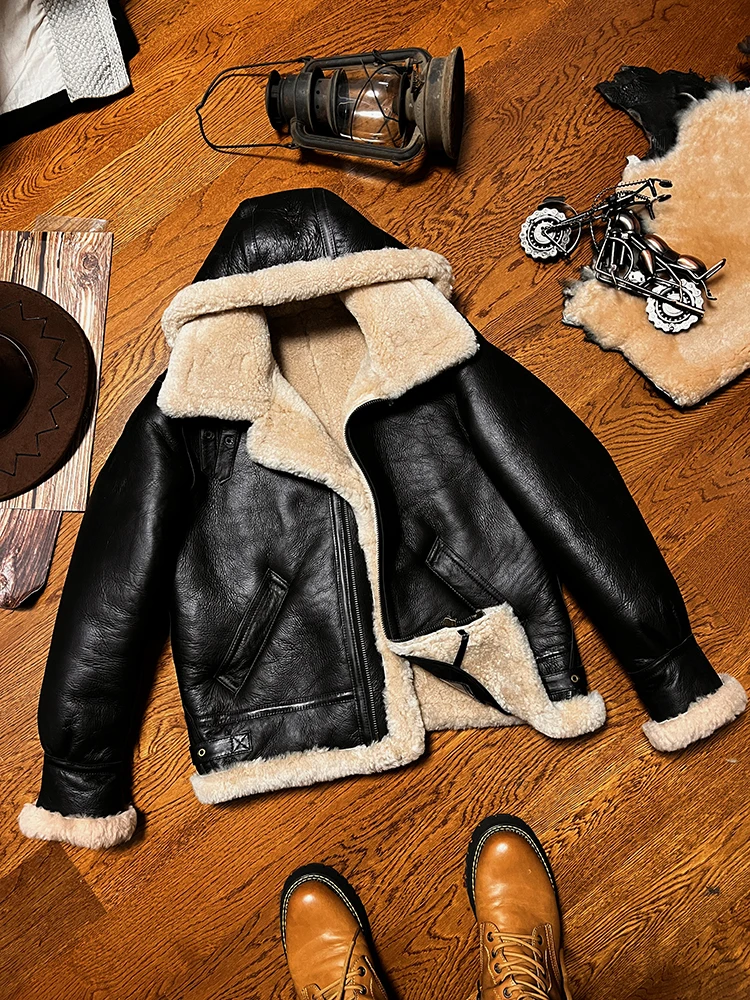 

Мужская высококачественная куртка из 100% натурального меха. Классическое зимнее теплое толстое кожаное пальто B3. Натуральная овчина с шерстью. Толстая