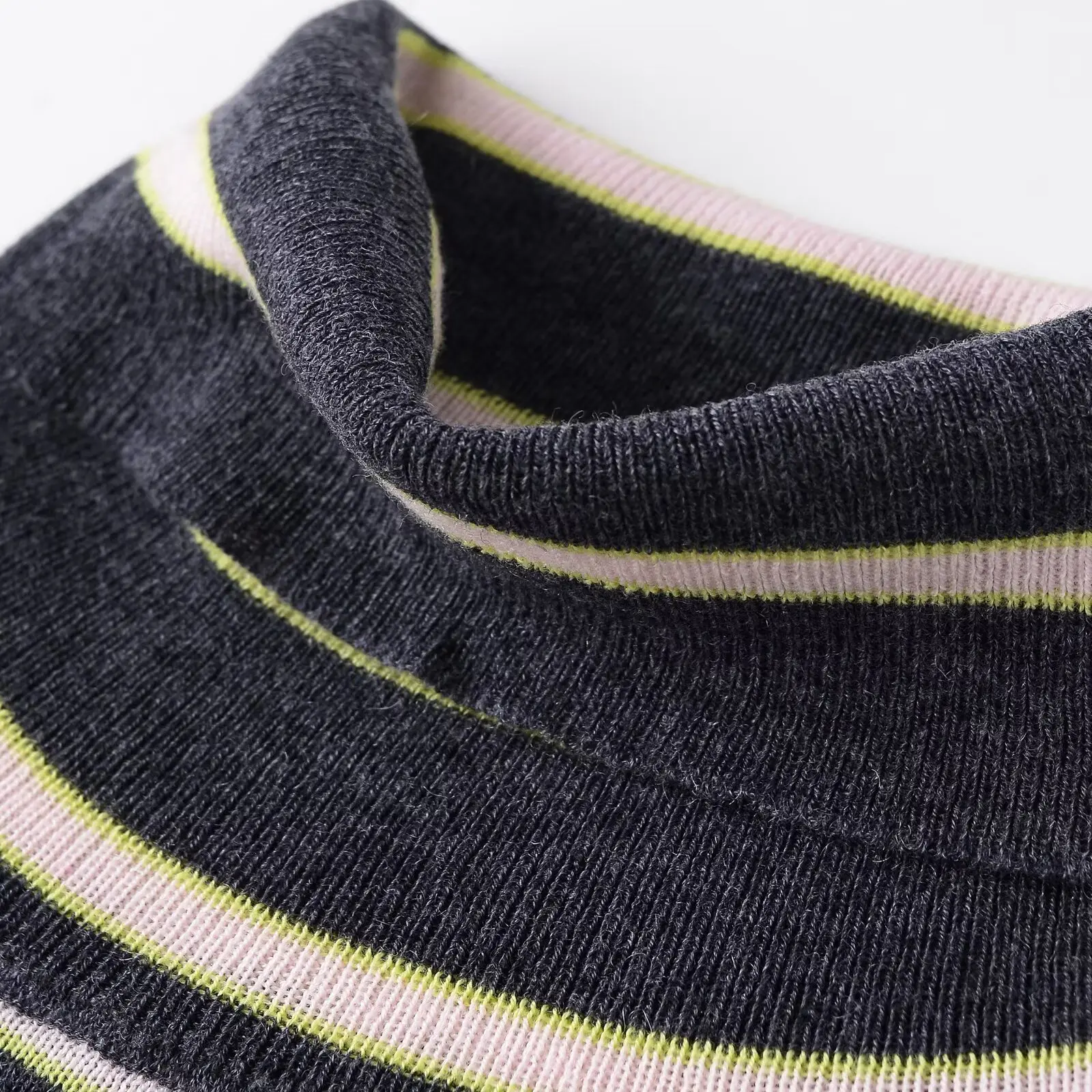 KASLEAD nueva Faion prendas de punto a rayas ultrafinas jersey largo de cuello alto para mujer fibra de poliéster ajustado Otoño Invierno