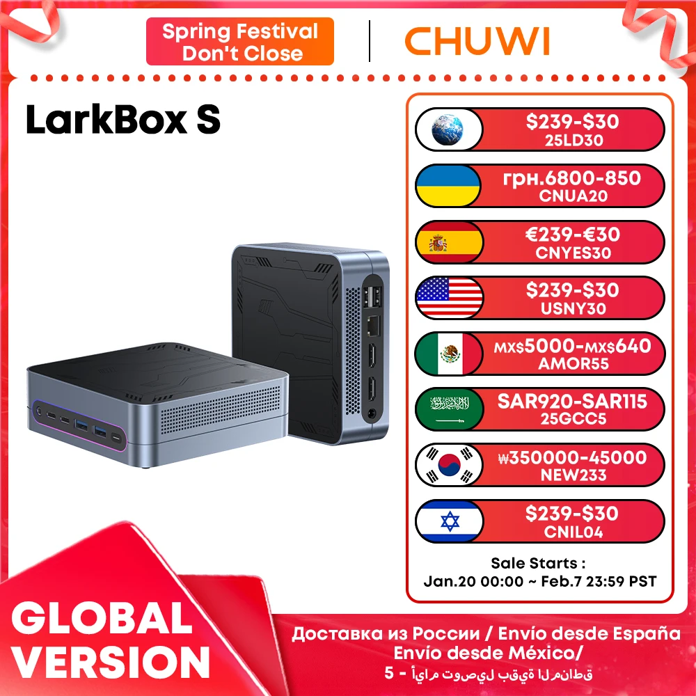 CHUWI-Mini PC LarkBox S 2024, ordenador de escritorio con Windows 11, Core 1220P, 16GB de RAM, 512GB, SSD, gráficos UHD, con luz RGB