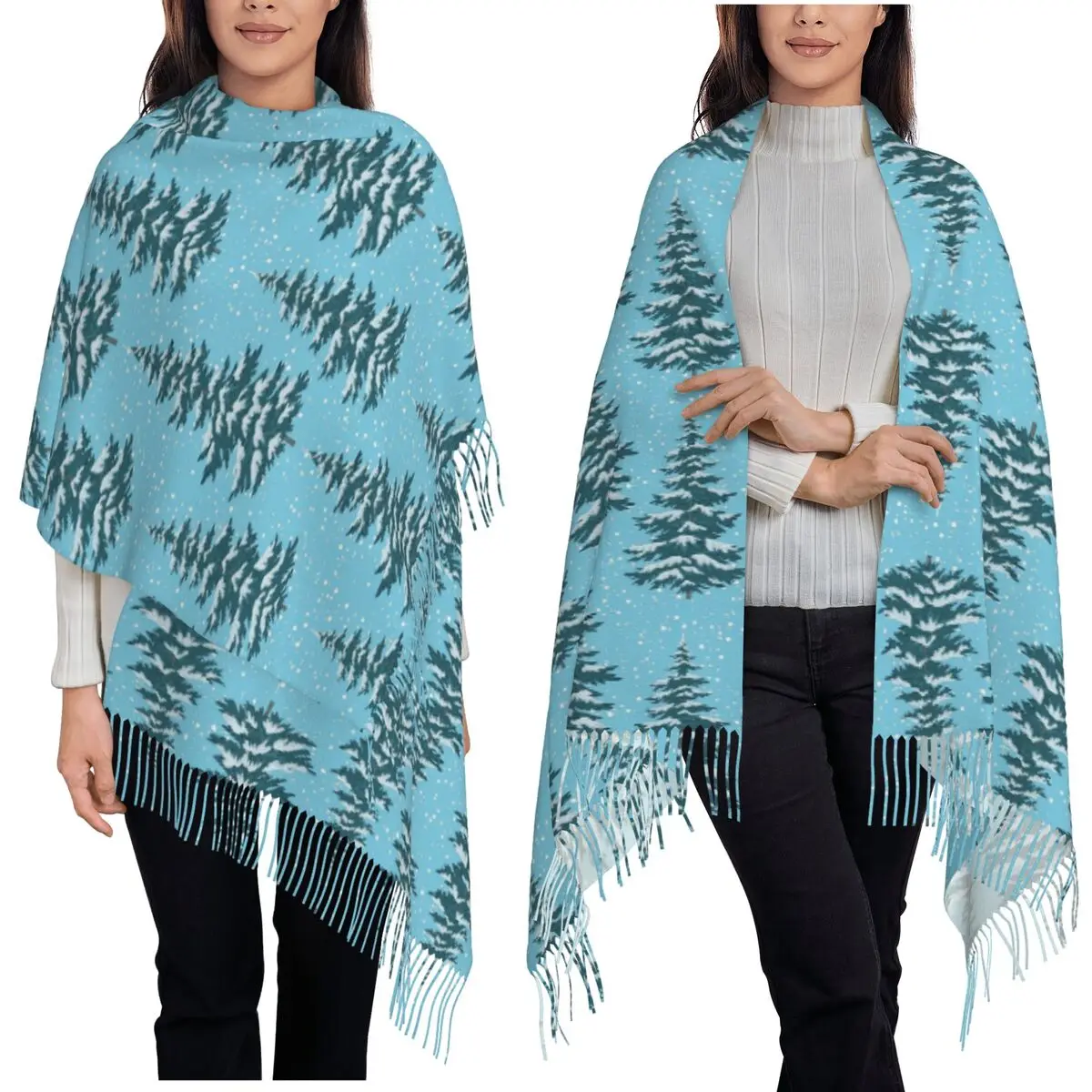 

Снежная гора, снежинка, шарф с узором дерева, шарфы с кисточками, женские мягкие теплые шали и накидки, длинная осенне-зимняя шаль, накидка