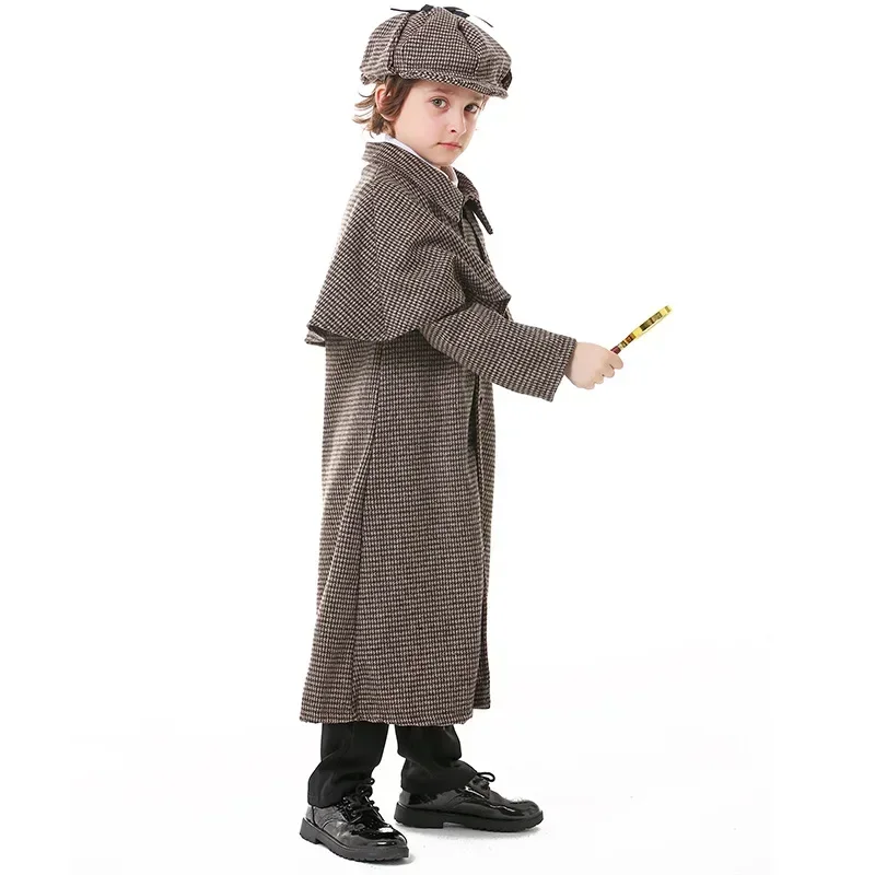 Movie Character British Plaid Turtleneck Coat Boy girl Cosplay Retro Detective Costume Halloween Child Game Uniform