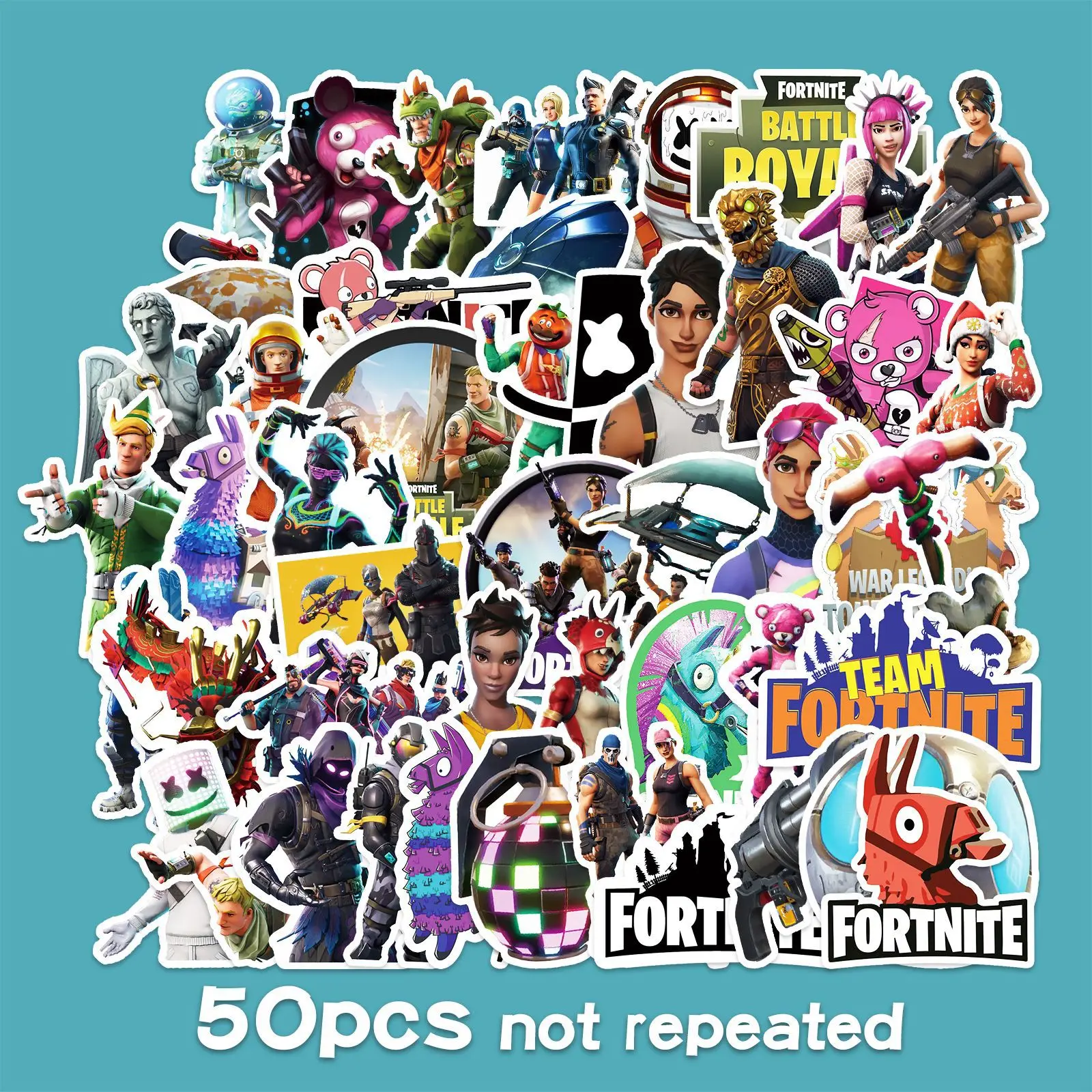 50 buah stiker Fortnite stiker grafiti permainan dipersonalisasi periferal DIY stiker bagasi papan seluncur tahan air hadiah anak-anak