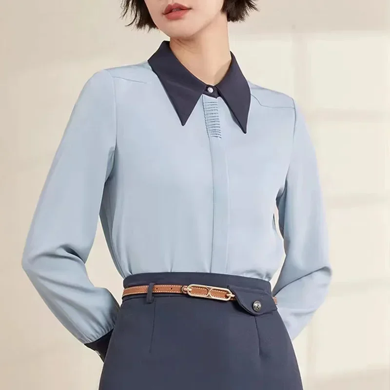 

New Long Sleeve Turn Down Collar Women Shirt Spliced Shirt Blouse Women Tops Blouses Shirts Blusas Para Mujer Camisas Blusa N185