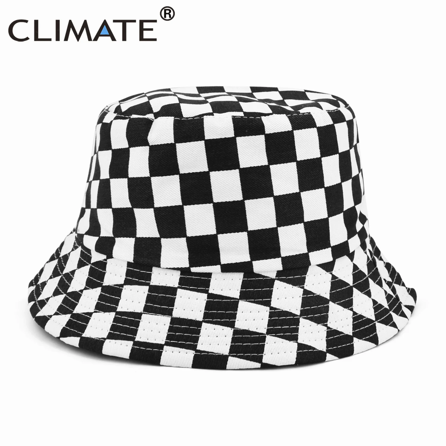 CLIMATE Black White Checks Sun Hat Fashion Chessboard Checkerboard Bucket Hat Caps Man Woman Outdoor Caps Cool Sun Hat Fashion