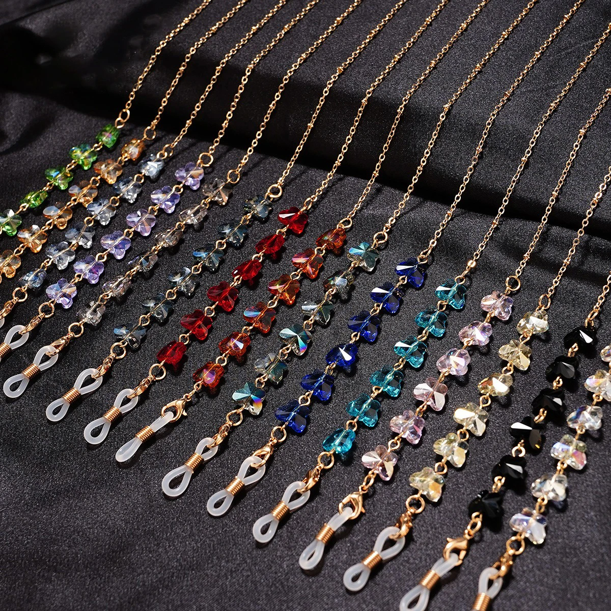 

Butterfly Crystal Beaded Glasses Chains Lanyard Face Mask Chain Holder Eyeglass Rope Sunglasses Cord Neck Strap Gift For Women
