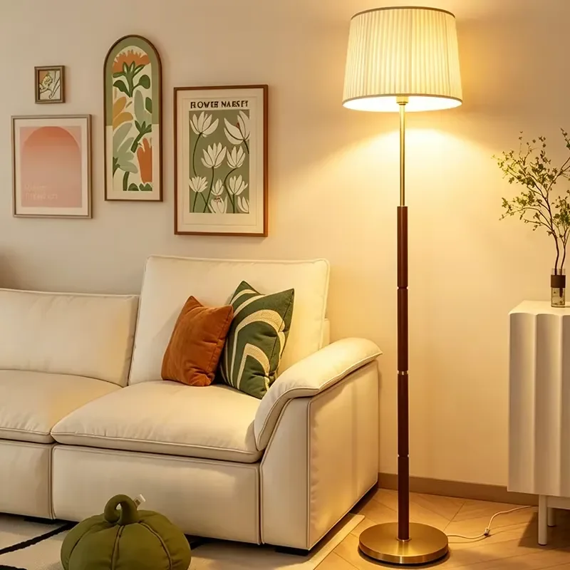 Crystal Floor Lamp with Metal Base and Pleated Fabric Shade E27 Socket Indoor Standing Light for Villa Hotel Living Room