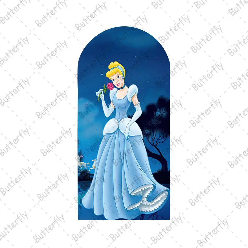 

Custom Disney Theme Round Princess Cinderella Blue Dress Arch Photo Backdrop Cover Girls Birthday Party Background Decoration