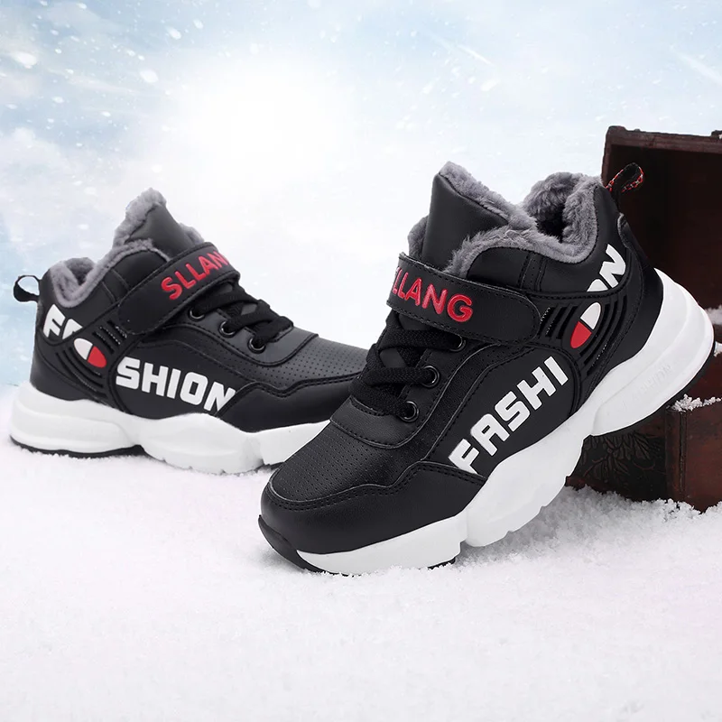 Plush Winter Children Shoes Boy Sneaker Luxury Warm Non-slip Kids Casual Cotton Sneaker Sports Leather Snow Boots for Boy