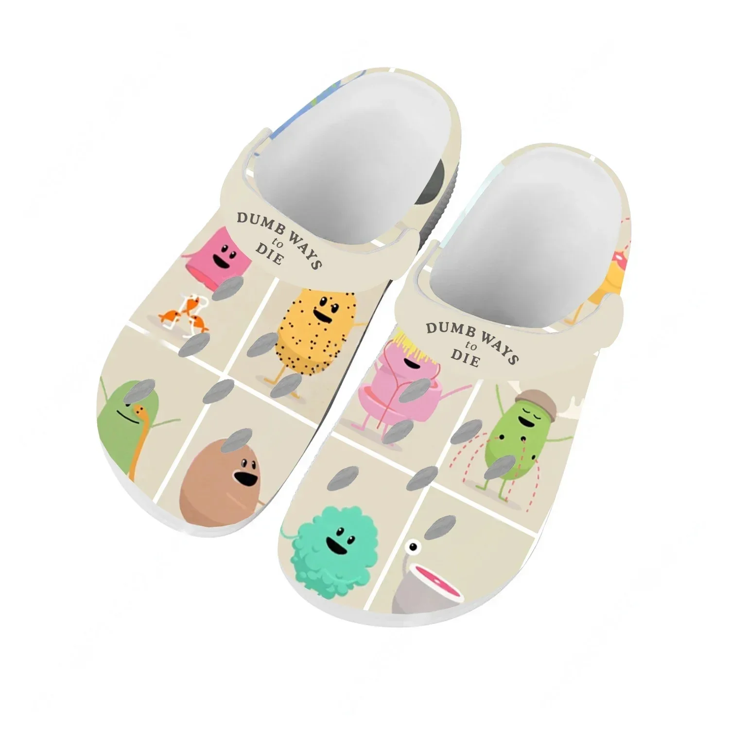 

Модные высококачественные сабо для дома и сада Dumb Ways To Die: мужские и женские, индивидуальные сандалии, пляжные дышащие тапочки с отверстиями