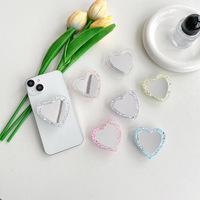 Glitter Heart Shape Phone Stand with Universal Smart Tok Handle Lazy Support Sparkling Mirror Holder for IPhone Samsung Mobile