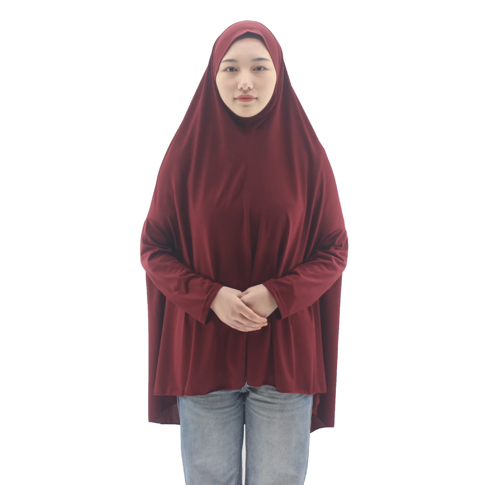 Muslim Abayas with Sleeve Women Hijab Long Shawl Full Cover Solid Color Prayer Clothing Premium Plain Hijabs Islamic Ramadan