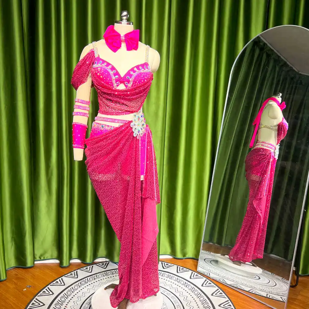Customized Eastern Belly Dancewear Women Clothes Tassel Belly Dancing Bra Skirt Robe Oriental Dance Costume Group Stage Suit Set