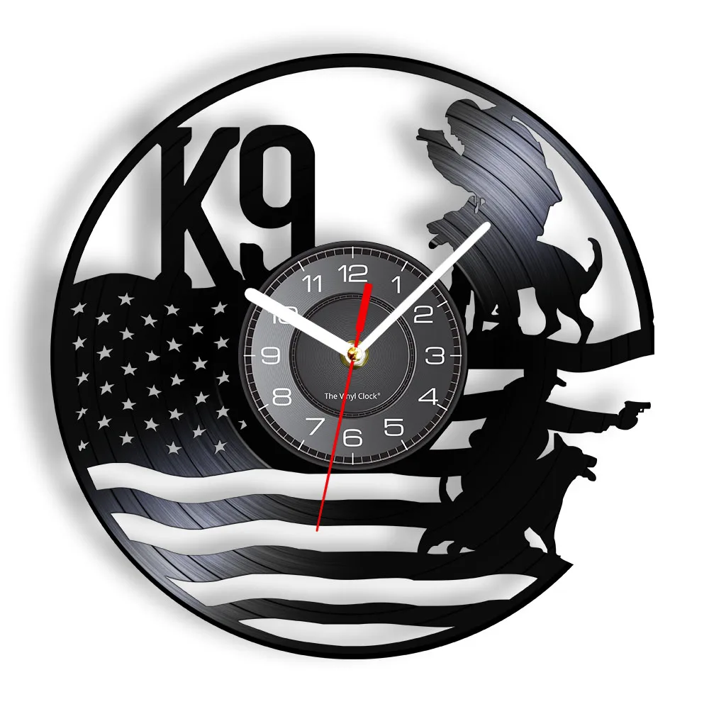 

K9 Working Dog Vinyl Record Clock Training Canine Home Decor Military Tactical Dog Silent Quartz Wall Clock For Police Officer