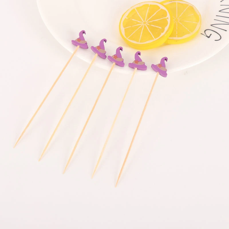 100pcs Halloween Pumpkin Bamboo Skewers Fruit Forks Buffet Dessert Toothpicks Cocktail Stick Ghost Bat Halloween Decoration