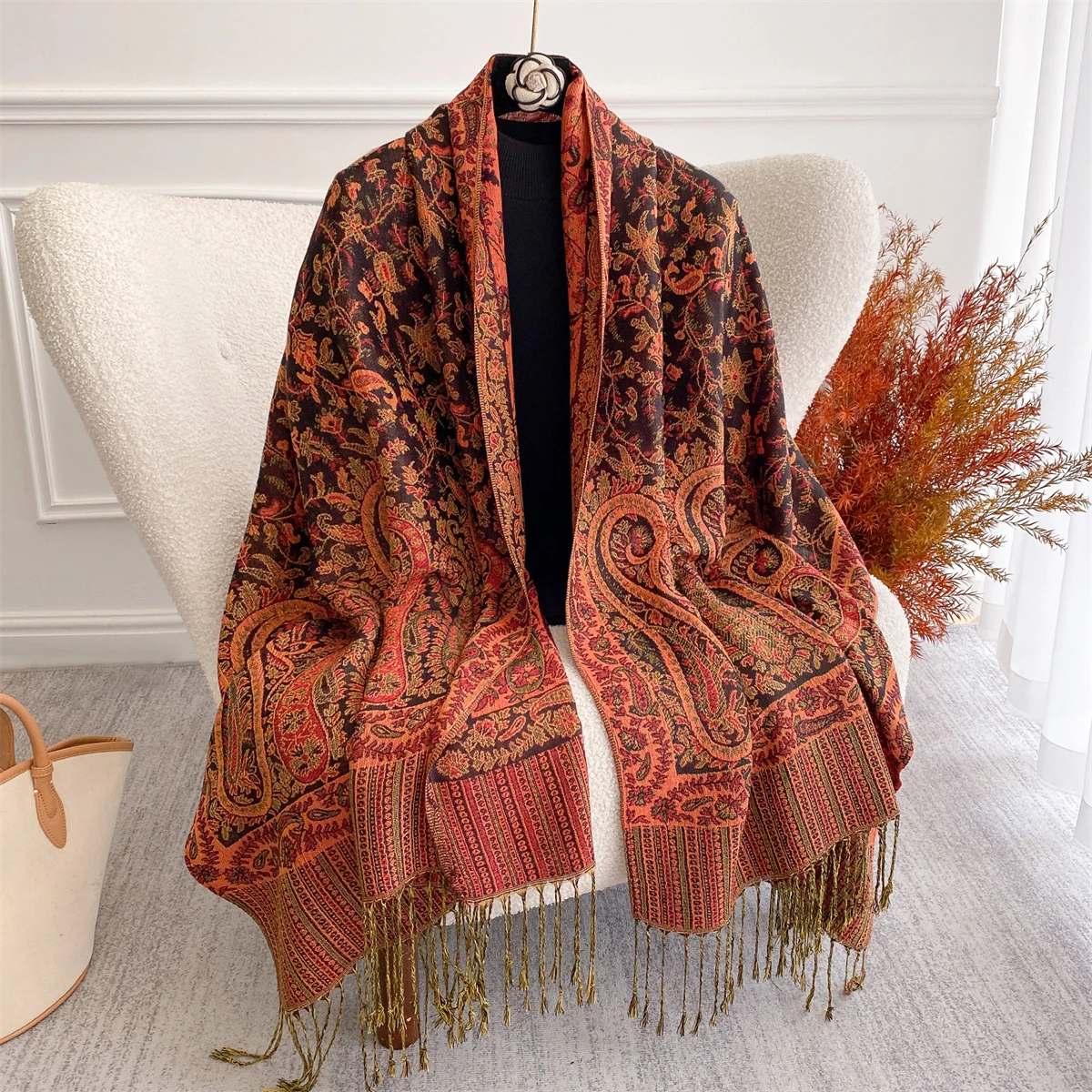

Luxury Bohemian Style Shawl Women Scarf Cashmere Jacquard Paisley Designer Lady Hijab Muslim Pashmina Neckerchief Wrap Foulard