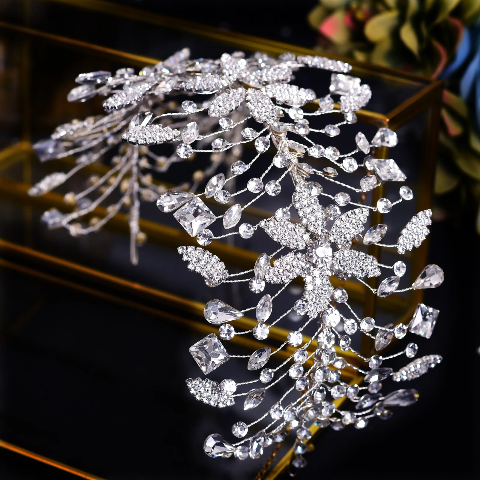 Fishbone Like Rhinestone Wedding Hairband For Bride Flowers Leaf Original Headband Fascinators For Women Wedding Hair Deco