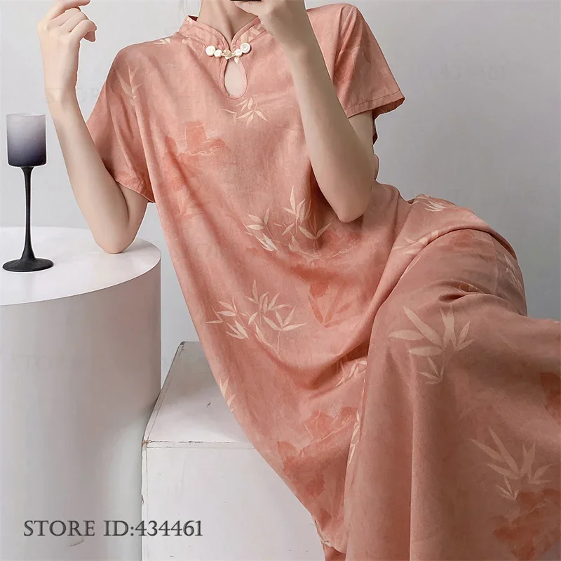Plus Size Female Long Nightgown Loungewear New Chines Style Sleepwear Nightdress Summer New Nightdress Homewear Loose Loungewear 5