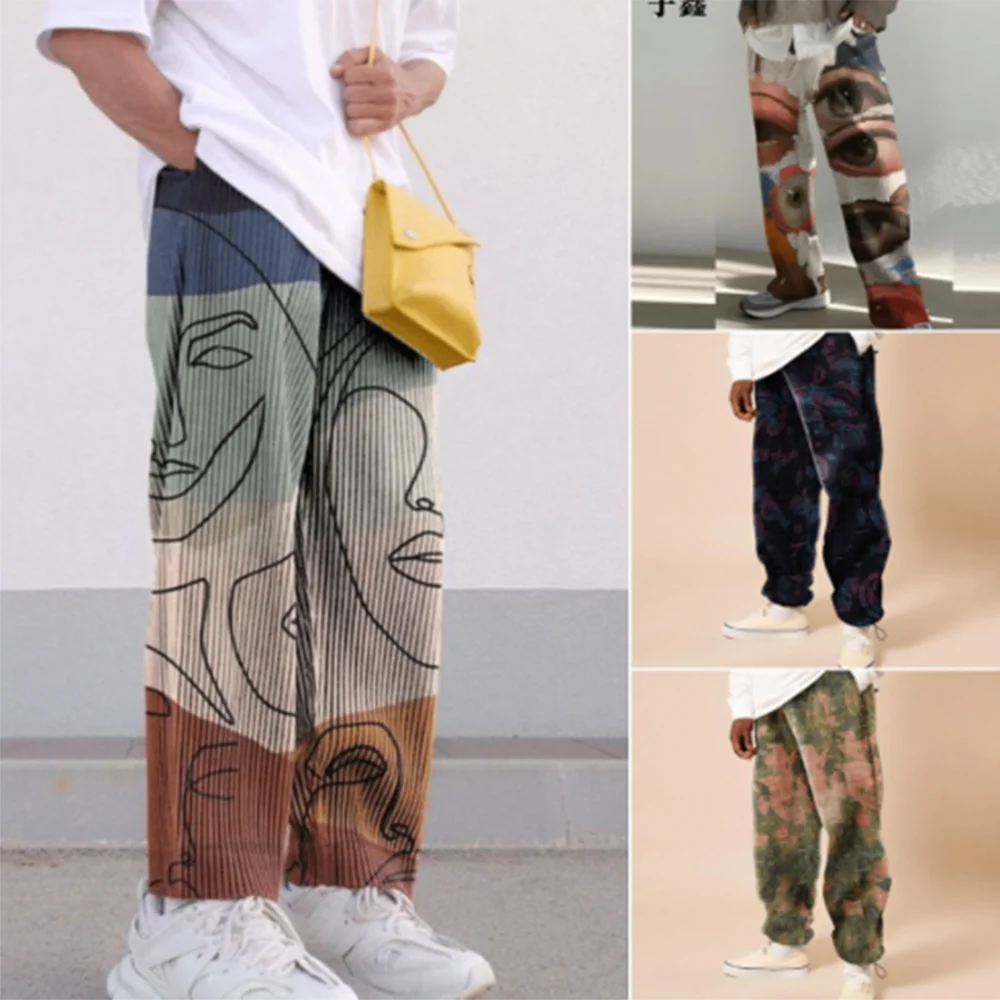 Y2K Casual Mens Trousers Trendy Art Alternative Japanese Style Pattern Printed Trousers Street Personality Trousers Summer 2024