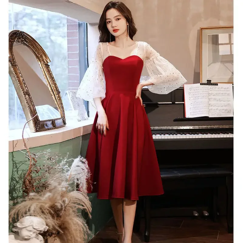 Vestido de noche francés, dulce princesa, vestido de celebridad, vestido MIDI elegante, vestido de cena de moda coreana, vestido de novia para mujer